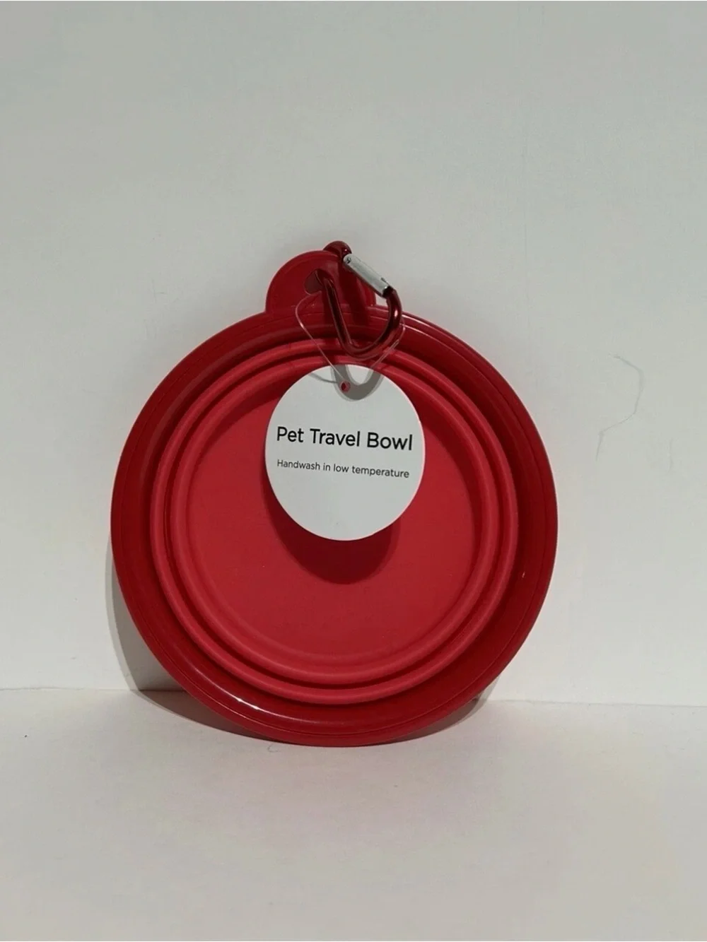 Collapsible Pet Bowl Dish Red Silicone Snack 5” Cat Dog Portable Travel Clip